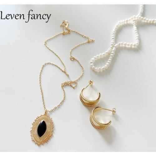 Horse Eye Black Agate Big Pendant 925 Sterling Silver Necklace Female Vintage Design Gold Jewelry Gift for Women Boho Necklace