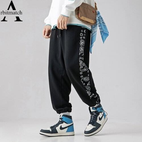 Autumn Pants Men Hip Hop Sweatpants Streewear Cotton Joggers Pants Men Vintage Cashew Flower Stitching Drawstring Trousers Loose
