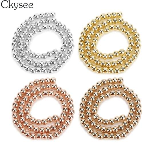 Ckysee Gold Rose Gold Silver Color Natural Hematite Beads 4/6/8/10mm Round Loose Spacer Charm Beads For Bracelet Jewelry Making