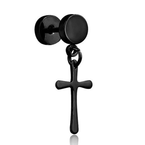 Black Cross Earring Mans Stainless Steel Punk Hip Hop Rock Dumbbell Stud Eardrop Korean Jewelry 2021 Gifts for Woman Accessories
