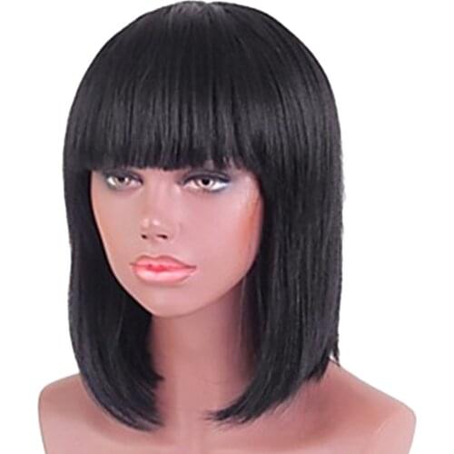 Ladies Full Medium Straight Hair Wigs Cosplay Costume Party Black Wig&Bangs
