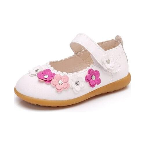 Childrens Shoes girls leather shoes flat hook&loop hot new solid wholesale fashion 2018 princess casual shoes quality flower