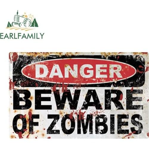 EARLFAMILY 13cm x 8cm REFLECTIVE DANGER Beware of Zombies Sticker Car Truck Funny Vinyl Decal Funny Car Stickers