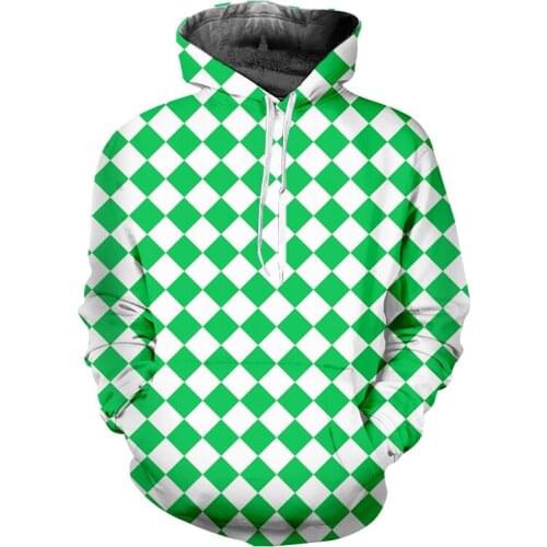 IFPD EU/US Size Casual Hoodies Mens Cool Print White Green Grid 3D Sweatshirts Couple Hooded Man Plus Size Long Sleeve Pullover