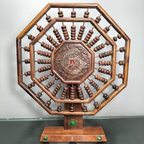 16"Chinese Folk Collection Old Rosewood Sculpture Hollow out Gossip abacus Extra cash table plaque screen Office Ornaments