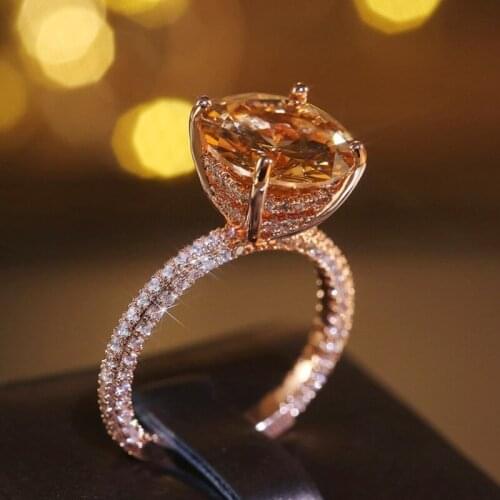 CAOSHI Classic Style Prong Setting Champagne Gold Color Cubic Zirconia Ring Elegant Jewelry for Women Luxury Valentines Gift