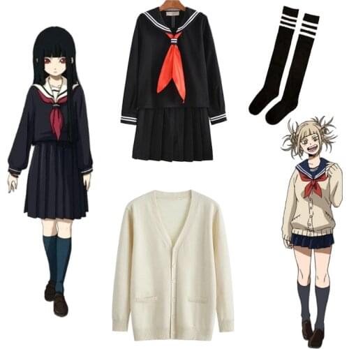 JK Uniform My Hero Academia Cosplay Himiko Toga Costume School Uniforms Girls Jigoku Shoujo Sailor Pleated Skirt Outfit C30153AD