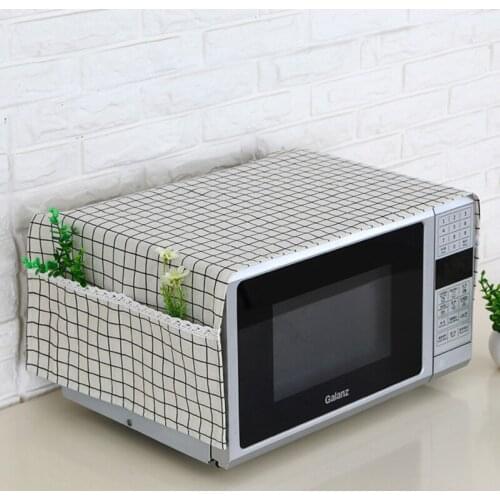 Kitchen Microwave Cover Linen Microwave Oven Hood Oil Dust Cover With Storage Bag Kitchen Accessories Home Decoration