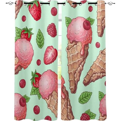 Summer Ice Cream Fruit Strawberry Printed Window Curtains Living Room Bedroom Curtains Polyester Cloth Home Decor