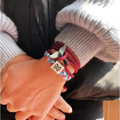 Hand Braided Whale Tail Viking Bracelet Charms Handmade Red Rope Braslet For Men Wristband String Adjustband Jewelry Homme