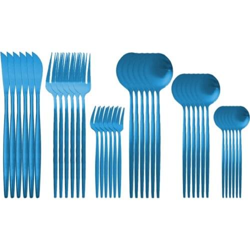 36Pcs Blue Dinnerware Cutlery Set Knife Fruit Fork Coffee Spoon Gold Flatware Silverware Stainless Steel Party Tableware Set