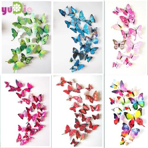 12pcs/set New Arrive Mirror Sliver 3D Butterfly Wall Stickers Party Wedding Decor DIY Home Decorations