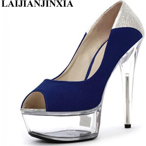 New sexy crystal heel height, 15cm color single shoes, fish mouth hate sky-high club shallow mouth, dancing shoes