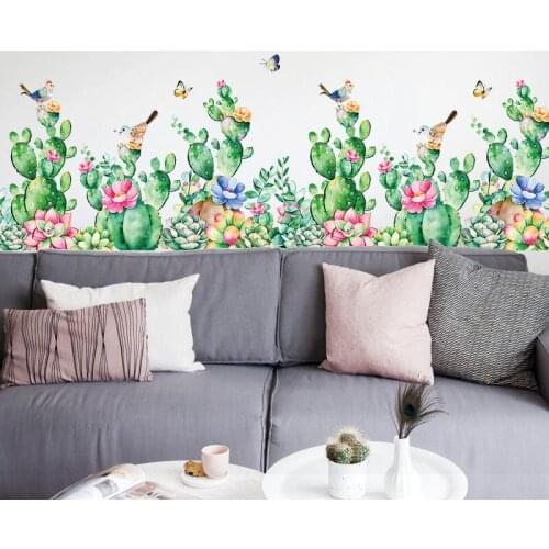 New Cactus Flower Baseboard Wall Stickers Protect the Wall Home Decor Wall Decals for Living Room Bathroom Furniture Stickers