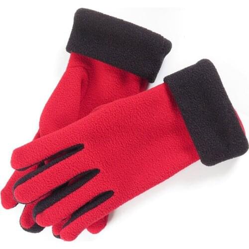 Polar fleece gloves womens solid color autumn and winter plus thick fleece outdoor performance dancing warm elegant windproof