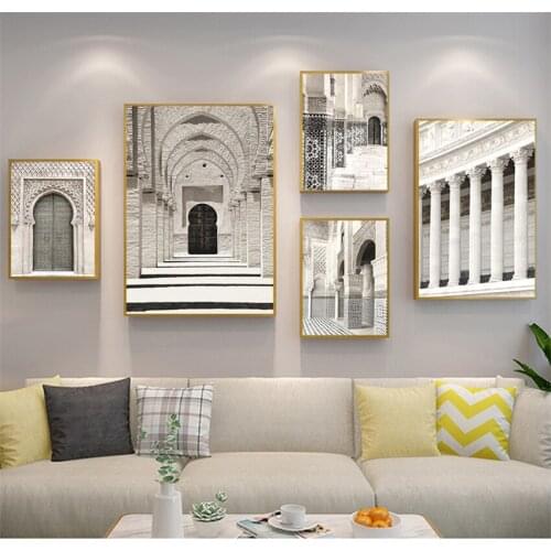 Landscape Print Wall Art Picture Home Decoration Arab Mosque Morocco Building Canvas Painting Islamic Vintage Poster Religion