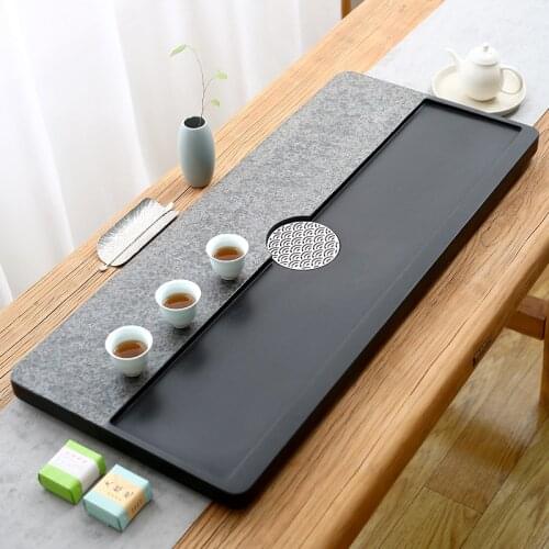 Chinese Kung Fu Tea Tray Black Stone Drainage Food Serving Tea Tray Creative Coffee Tables Plato Madera Household Tools DI50CP