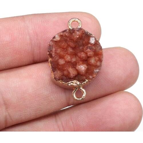 Natural Stone Pendant Round Shape Crystal Double Hole connector for Jewelry Making DIY Necklace Bracelet Accessories 20x30mm