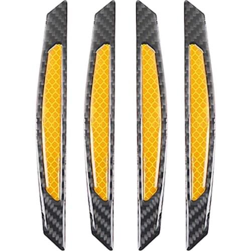 4PCS Car Door Warning Sticker Anti-Collision Reflective Strip Carbon Fiber Warning Anti-Scratch Trim