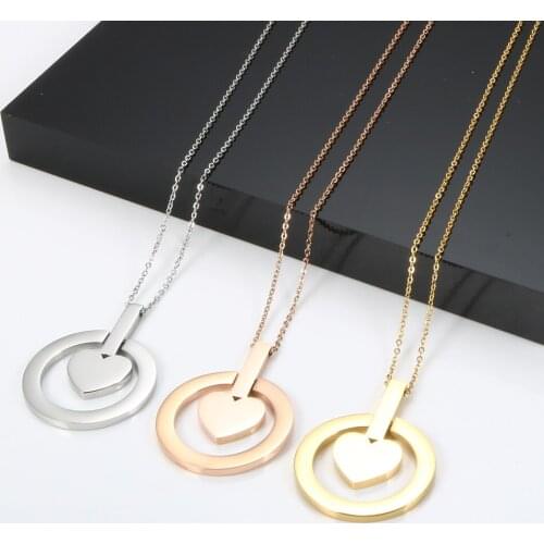 Luxury Gold Color Round Charm Pendant Necklace Big Heart Love Charm Necklace For Women Necklace Jewelry Gift