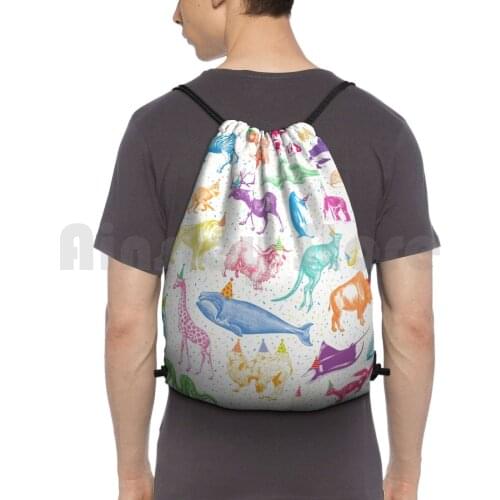 Party Animals Backpack Drawstring Bag Riding Climbing Gym Bag Party Animals Confetti Shark Giraffe Turtle Monkey Gorilla