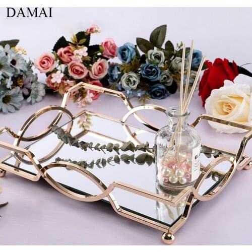 Nordic Modern Mirror Trays Geometry Iron Rectangular Jewelry Cosmetic Storage Display Tray Home Restroom Bathroom Wash Set Rack
