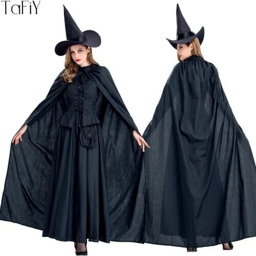 TaFiY 2017 4PCS Adult Halloween Party Cosplay Witch Costume Black Gothic Witch Costume Fancy Dress Vampires Costumes for Women