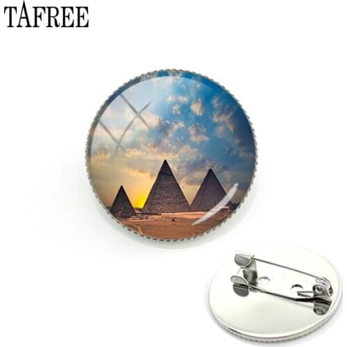 TAFREE Wonder of the World Pyramids in Egypt Art Picture Brooch Pins Glass Cabochon Dome Badges Jewelry FA97