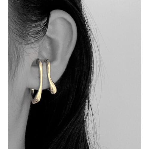 ONLY 1PC (No pierced) 925 Sterling silver White/ Gold Double Layers Irregular Line Geometric CLIP Earrings Fine jEWELRY TLE1174