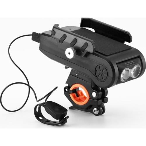 4 In 1 Bicycle Front Light Rechargeable Bike LED Light Horn Mobile Phone Holder Power Bank Mountain Bicycle Lamp Phone Stand