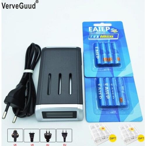 VerveGuud Intelligent LCD Display Battery Charger Charge For aa/aaa NiCd NiMh Battery + 8Pcs AAA Rechargeable Batteries