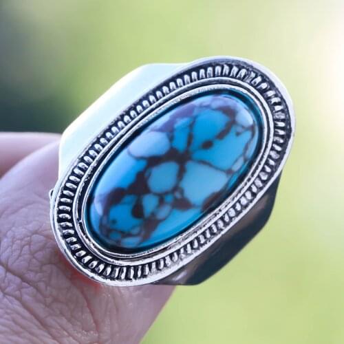 Vintage Bohemian Knuckle Rings for Women Classic Silver Color Large Blue Turquoises Inlaid Wide Rings Jewelry Accessories Gift