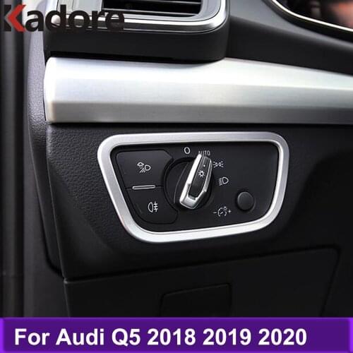 ABS Carbon Fiber Car Inner For Audi Q5 2018 2019 2020 Decoration Headlight Switch Button Cover Trim Interior Accessories 1PCS