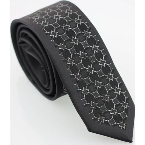 YIBEI Coachella Man Fashion Skinny Neckties Slim Jacquard Gravatas Black Bordered Ties Silver Geometric Narrow Neck Tie Wedding