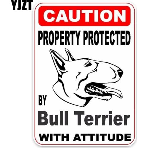 YJZT 10*14.2CM Property Protected By Bull Terrier Dog Car Decoration Bumper PVC High Quality Car Sticker C1-4762
