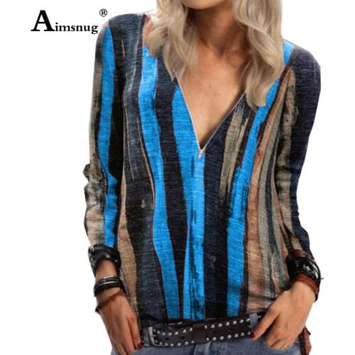 Fashion Tie Dry Striped Print T-shirt Ladies Elegant Leisure Casual Womens Top Zipper 2020 Summer V-neck Tee Shirt Pullovers