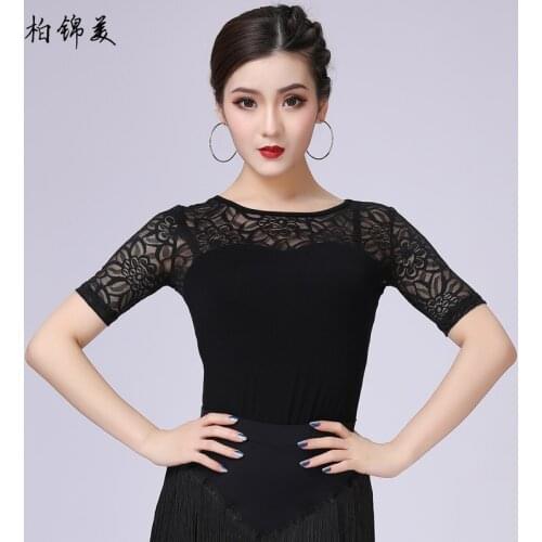 Latin dance shirt female short-sleeved adult clothing new lace competition performance modern dance practice clothes national st