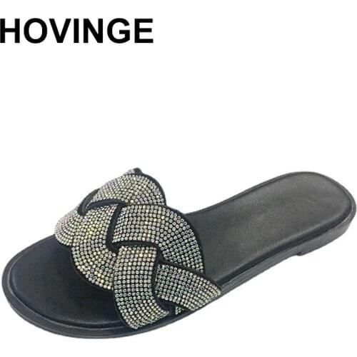 HOVINGE Women Shoes Women Casual Sandals Summer Fashion Rhinestone Shoes Female Open Toe Plus Size Gladiator Sandal Female Flat