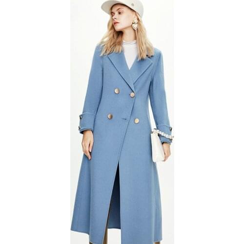 2020 Turn Down Collar Long Woolen 100% Casehmere Women Autumn Warm Coat Casaco Feminino