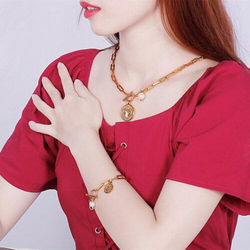 1 Set Jesus Cross San Benito Medal with Simulated Pearl Bead Pendant Necklace For Women Choker Catholic Jewelry