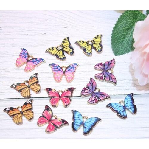 10pcs/lot 21x15mm Colorful Butterfly Pendant Alloy Metal Enamel Charm For Necklace Bracelet DIY Jewelry Making Accessories Tool
