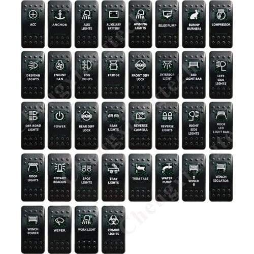 10x Green Printed Switch Caps + 1 Cap Removal Tool for 12V 5Pin On Off SPST Car Boat Rocker Switch Replacing, COVER Only