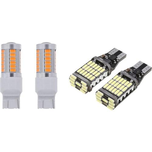 2X 7443, T20 LED Bulbs Amber Yellow 900 Lumens Turn Signals Light & 2Pcs T15 W16W LED Backup Light Bulb 920 921 912