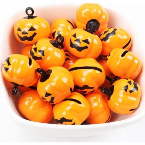 5pcs Jingle Bells Pumpkin Halloween Festival Ornament Metal Bell For Home Party Tree Pendant Decoration DIY 19x19mm