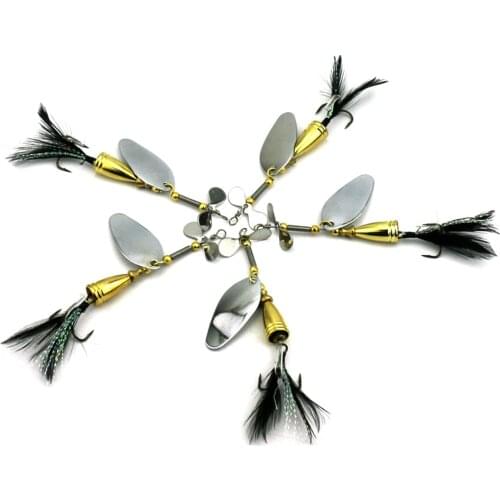 5pcs Gold Metal Spoon Fishing Lures 9cm Spinning Bait with Black Feathers Sharp Hook Fishing Tackle Fishing Lure