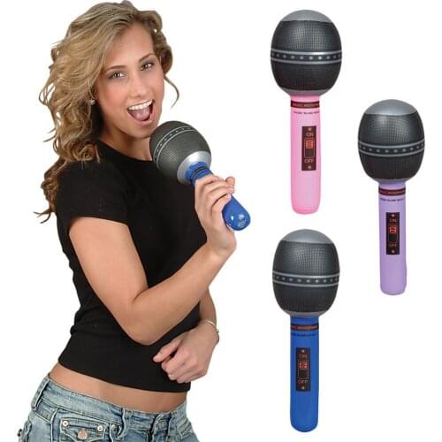 6pcs 24CM Blow up Microphone Music Inflatable Toys Plastic Microphone Kids Toy Gift Random Color