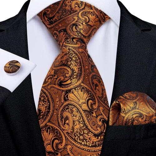 8cm Gold Paisley Men Silk Tie Fashion Men Formal Business Necktie Luxury Wedding Party Ties Hanky Cufflinks Set Men Gift DiBanGu