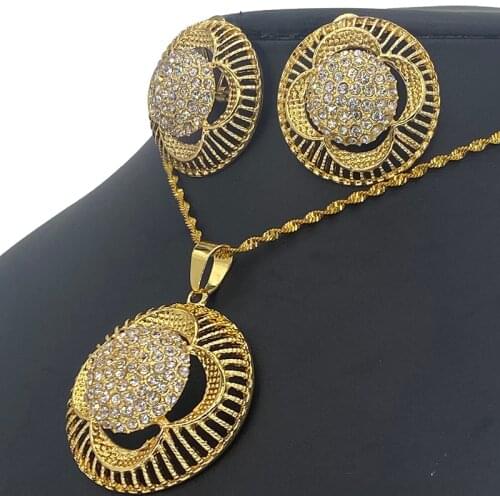 African Dubai Jewelry Set Gold Color Earring/Necklace/Pendant Fashion Jewelry India/Habesha Giifts