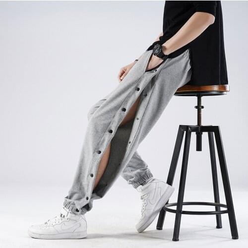New Open Breasted Men Pants Autumn Cotton Elastic Waist Loose Feet Wide Legs Hip Hop Trousers
