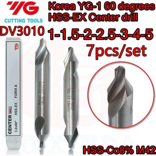 D1 D1.5 D2 D2.5 D3 D4 D5 7pcs/set 100% Original. South Korea YG-1 DV3010 HSS-EX M42 Center drill